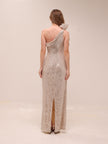 Sequined Bow One Shoulder Gown