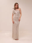 Sequined Bow One Shoulder Gown