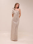 Sequined Bow One Shoulder Gown