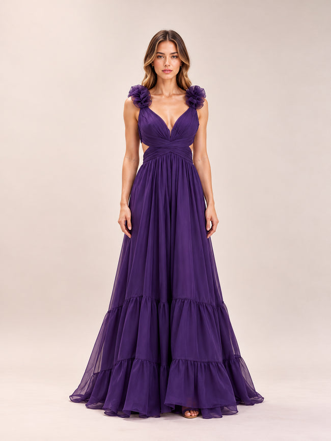 Purple Ruffle Tiered Gown