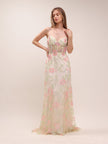 Women's Corset Seamed Mesh Evening Dress
