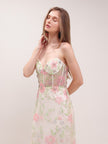 Women's Corset Seamed Mesh Evening Dress