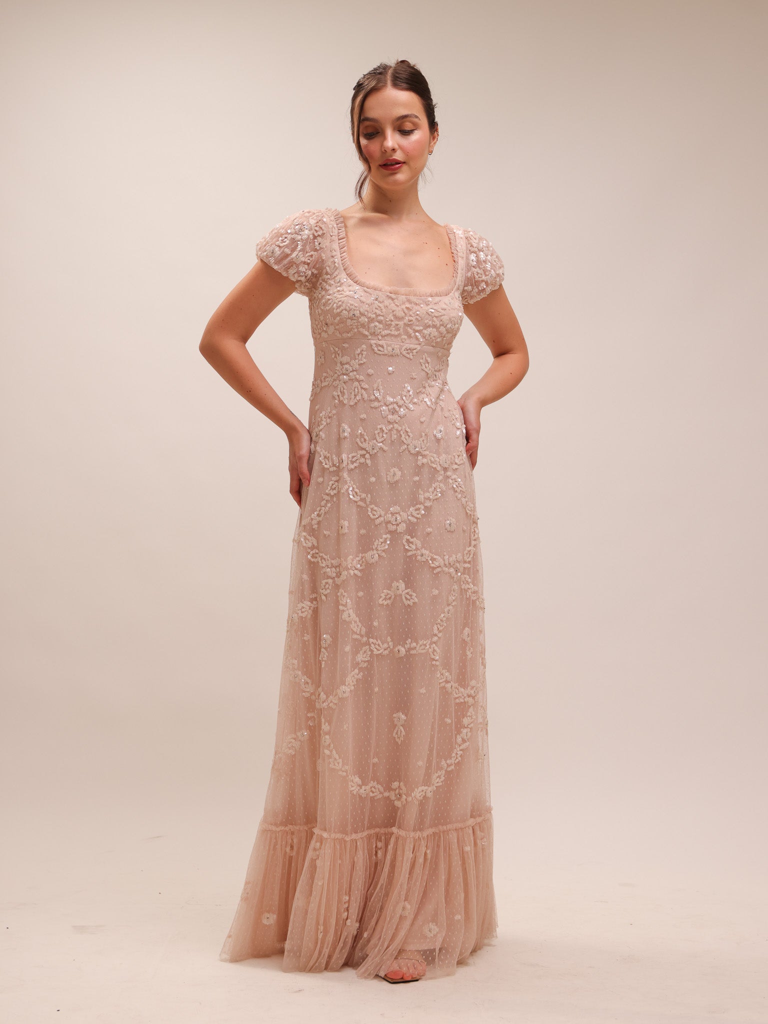 9194 Embellished Blush Gown