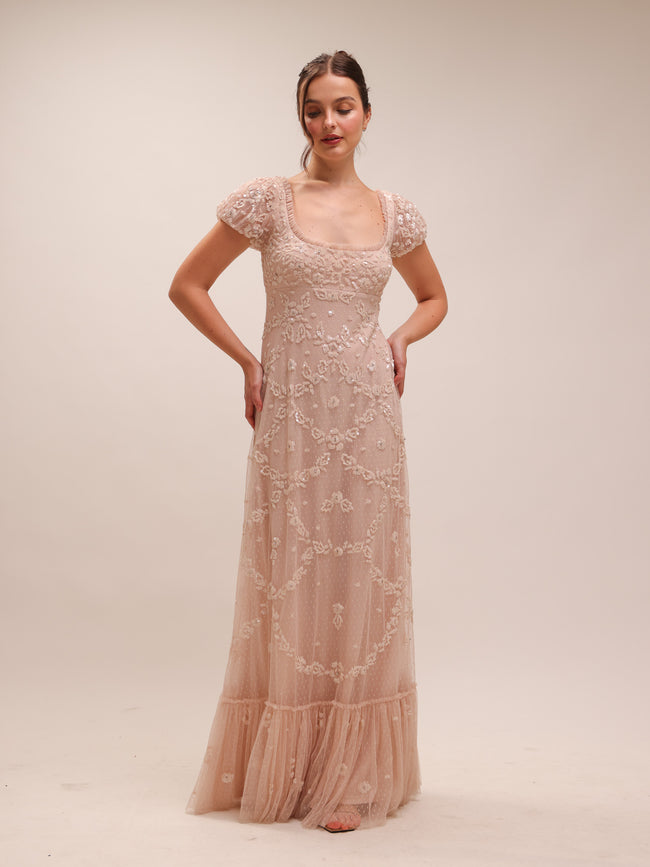 9194 Embellished Blush Gown