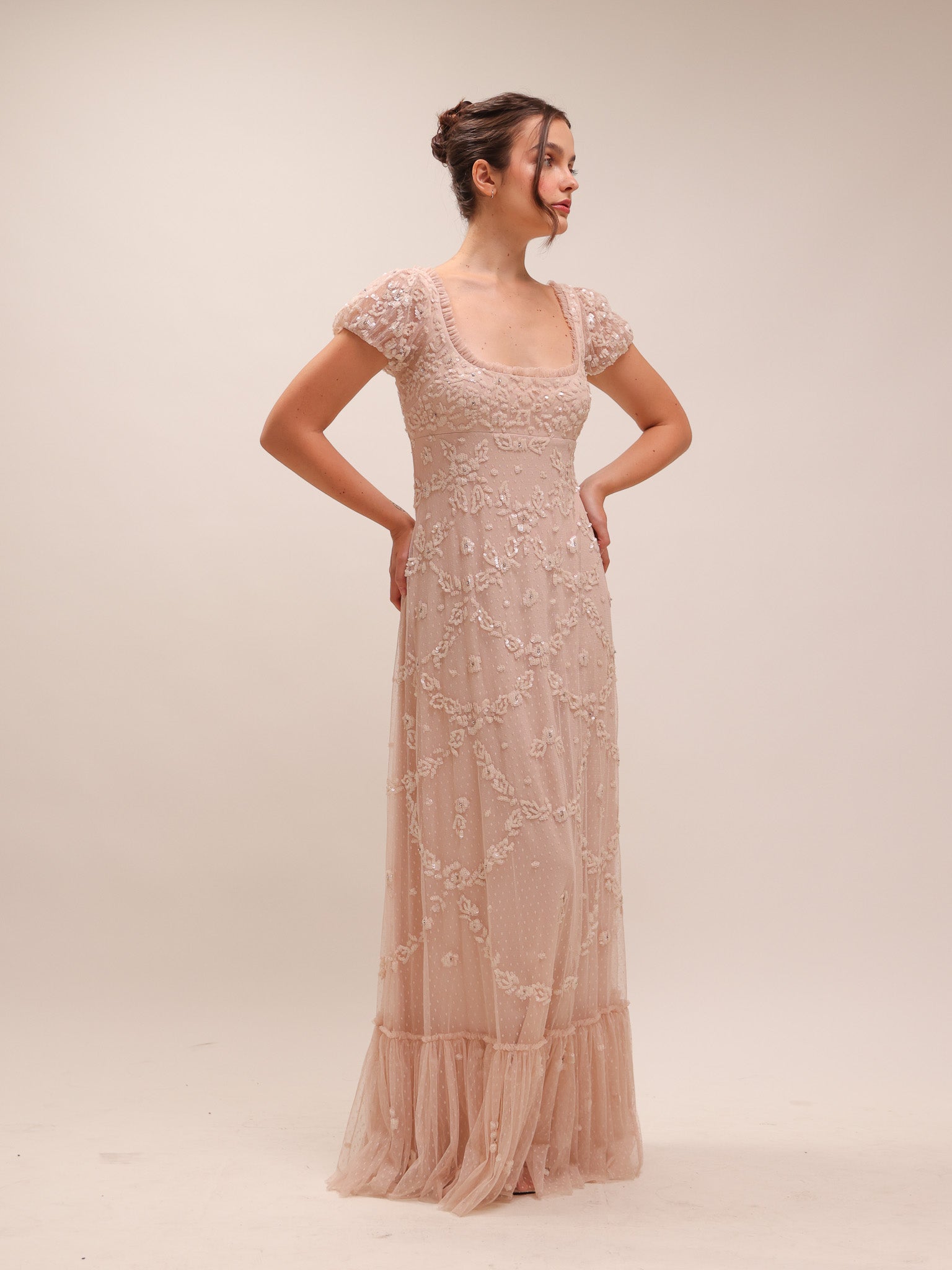 9194 Embellished Blush Gown