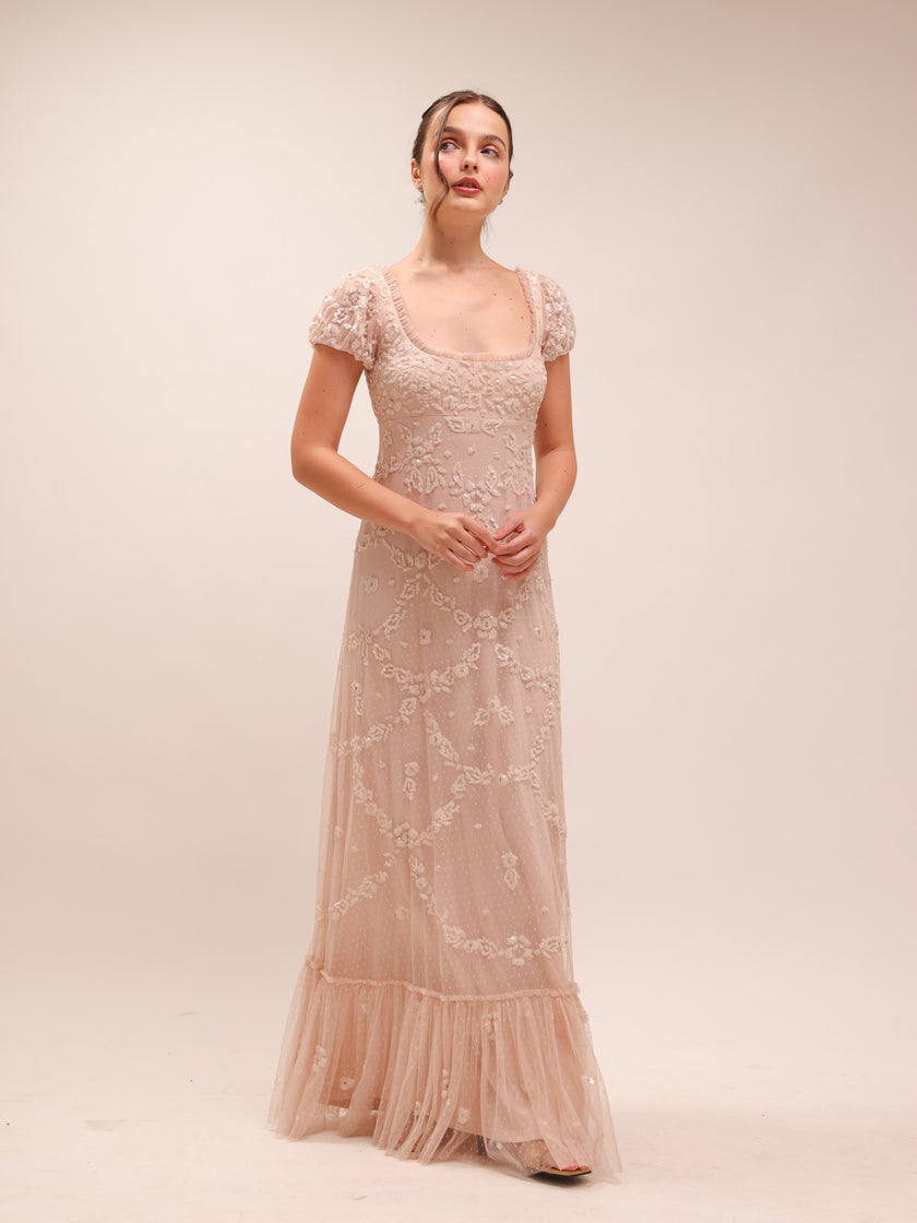 9194 Embellished Blush Gown