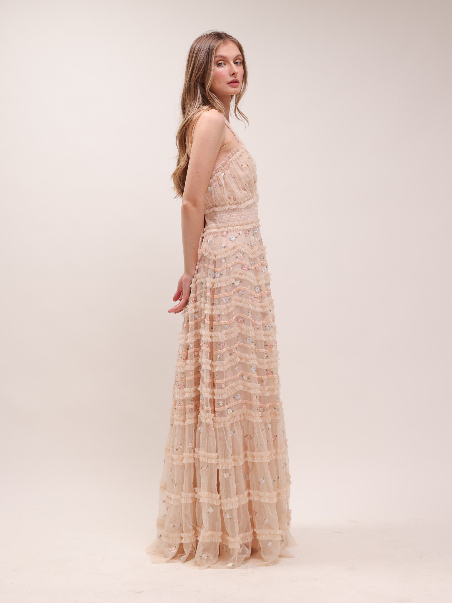 Blossom Ruffle Mesh Gown