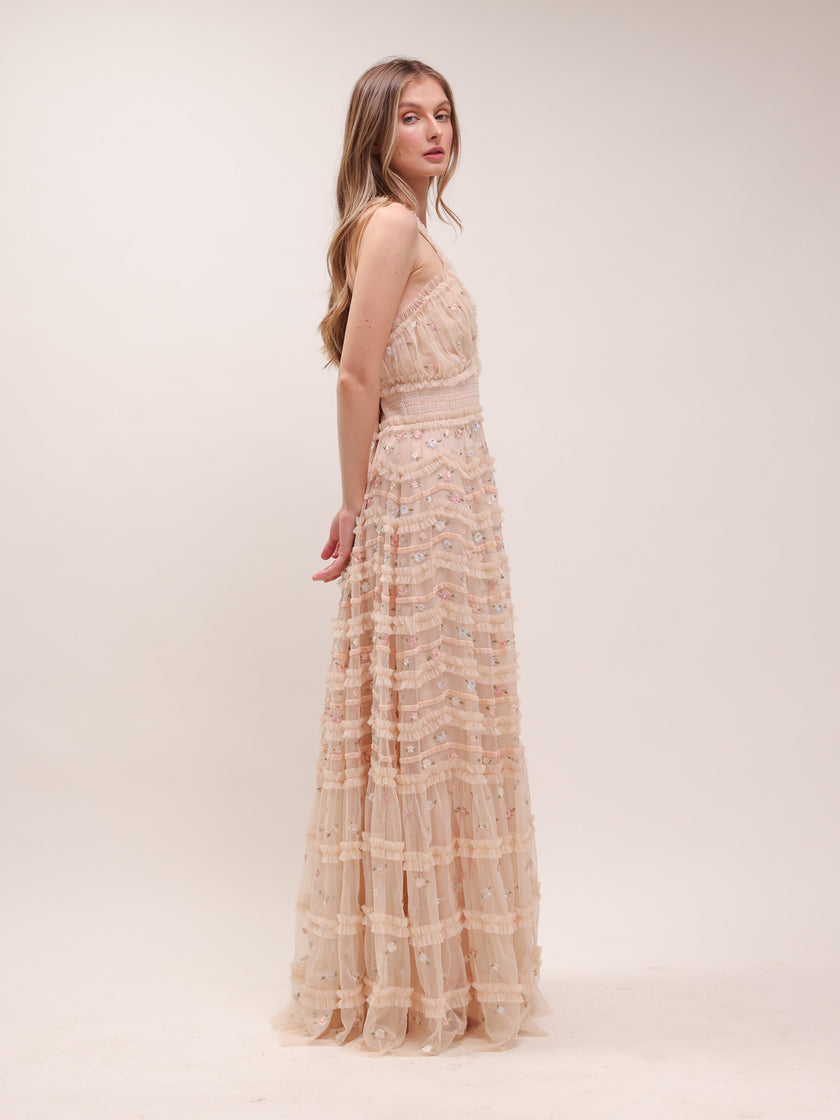 Blossom Ruffle Mesh Gown