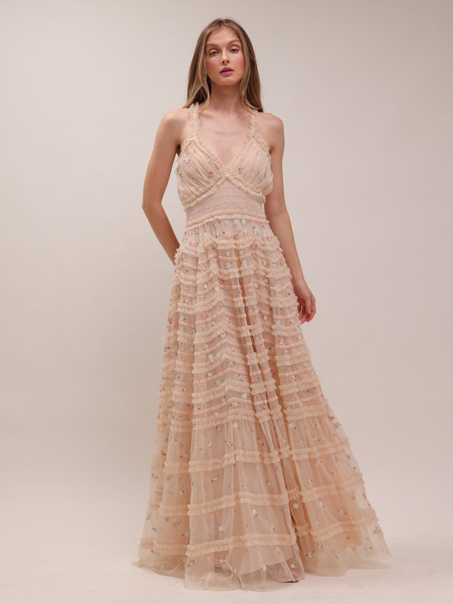 Blossom Ruffle Mesh Gown