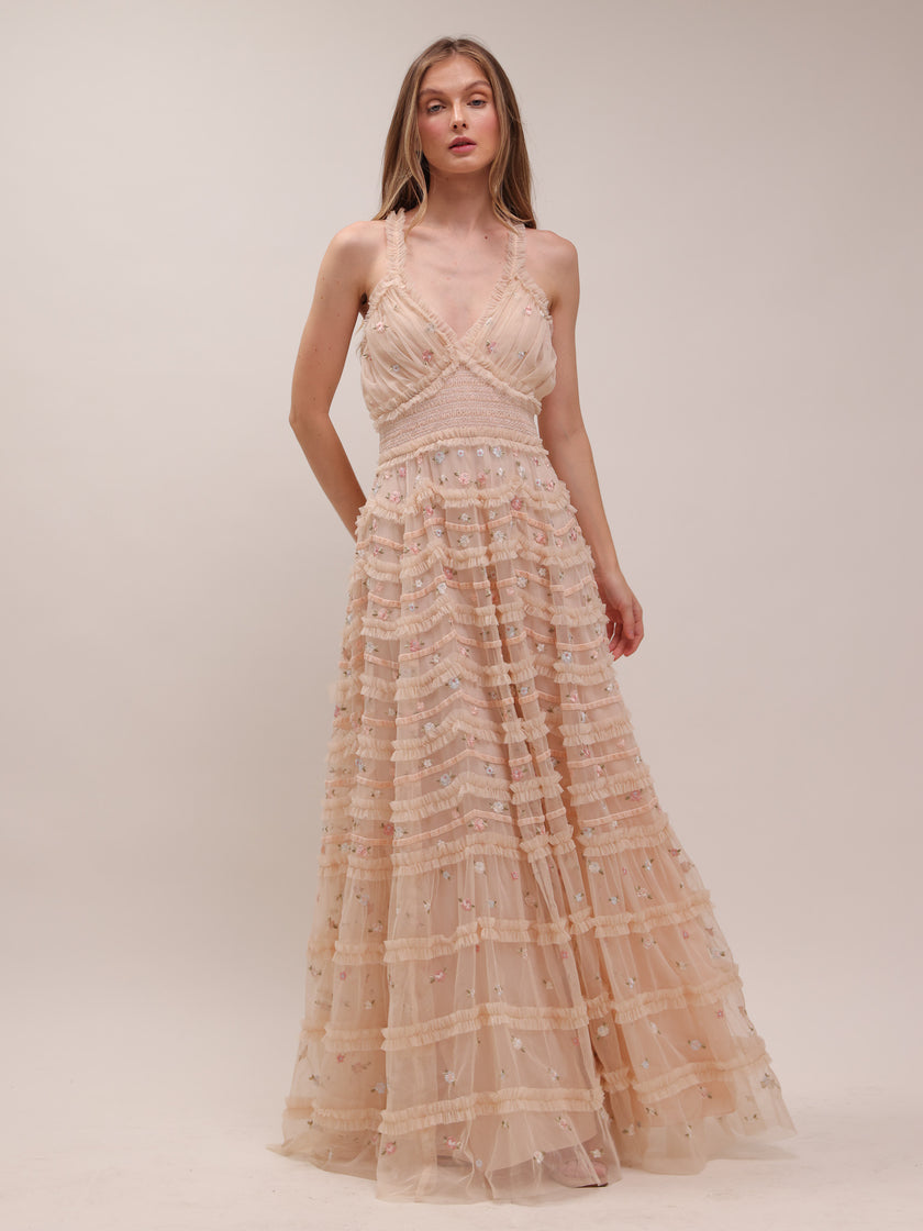 Blossom Ruffle Mesh Gown
