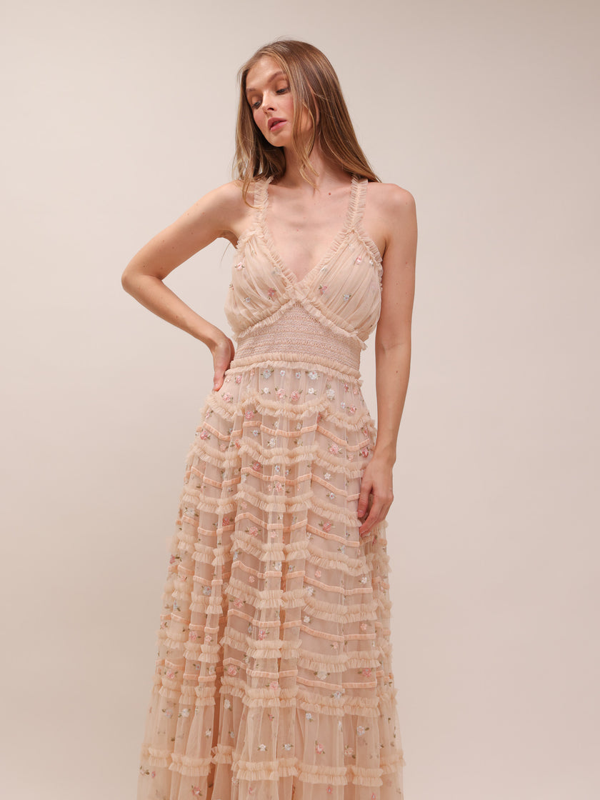 Blossom Ruffle Mesh Gown