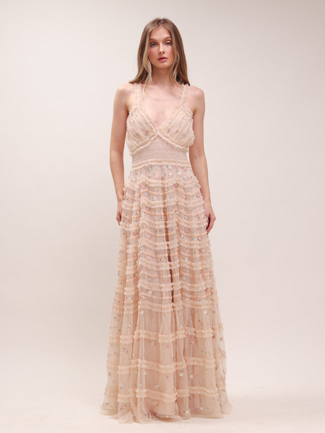 Blossom Ruffle Mesh Gown