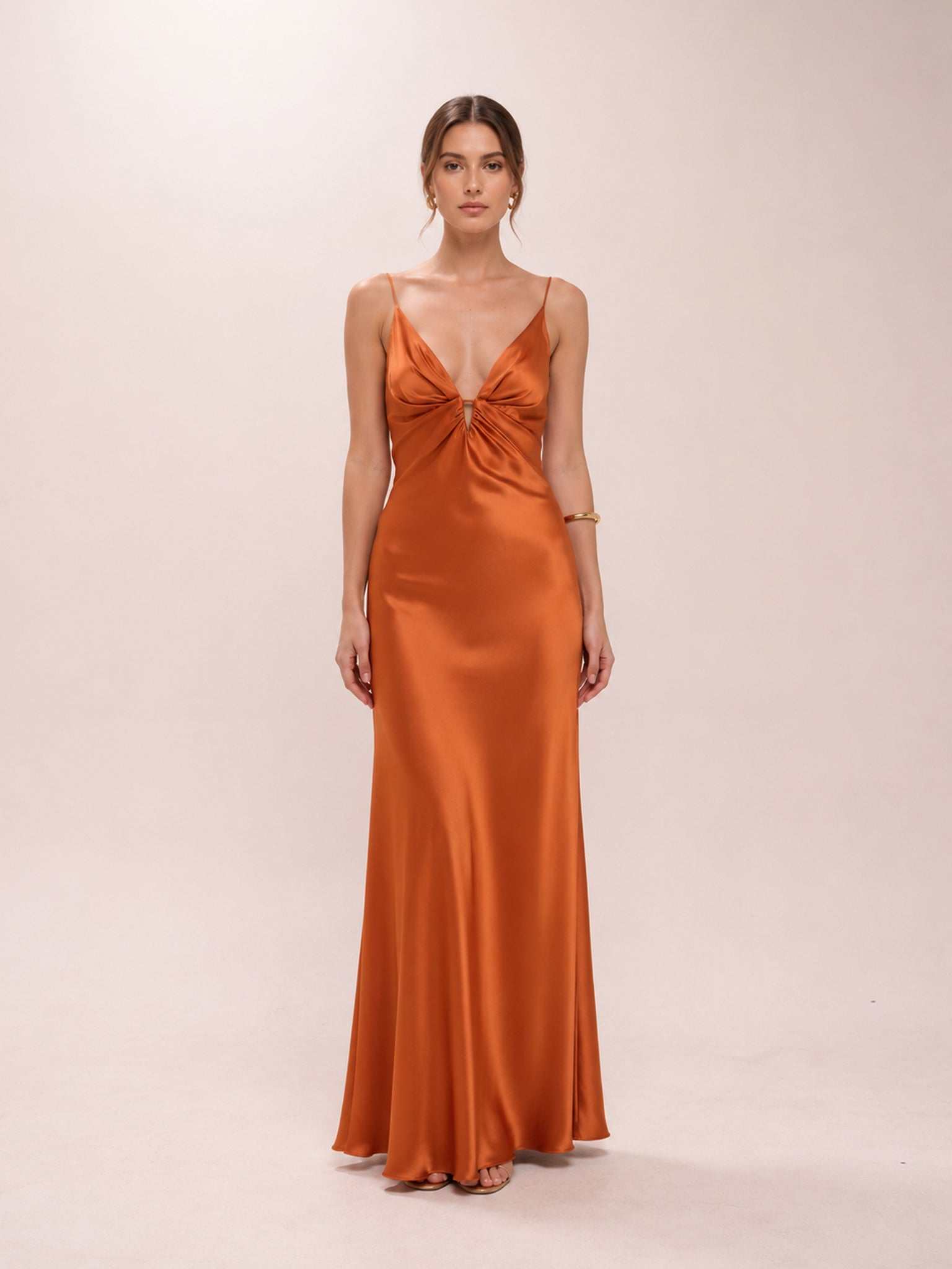 Satin Deep V-Neck Strappy Maxi Dress