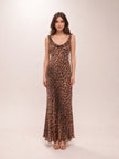 Cowl Neck Leopard Chiffon Sleeveless Maxi Dress