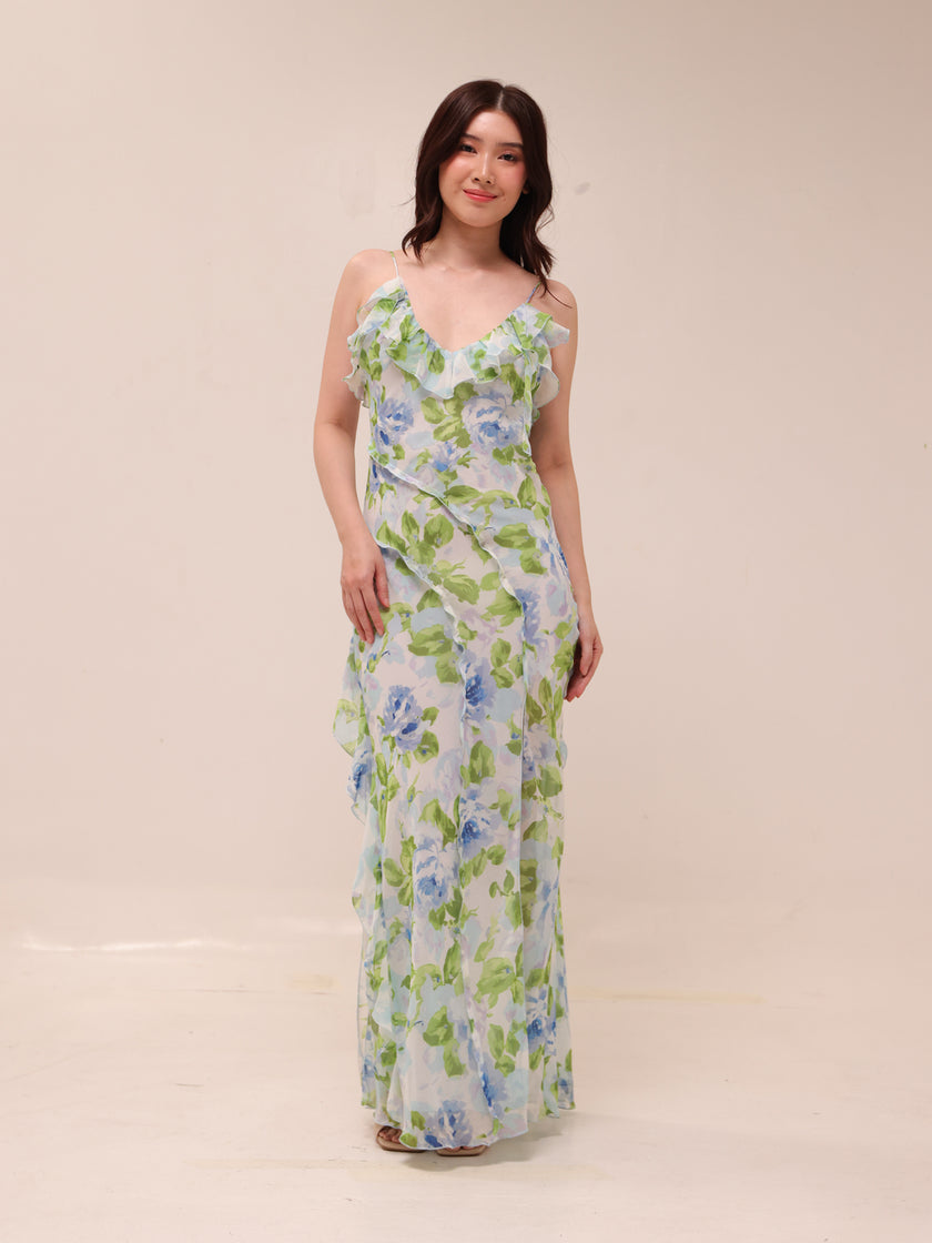 Ruffled Floral Print Dress