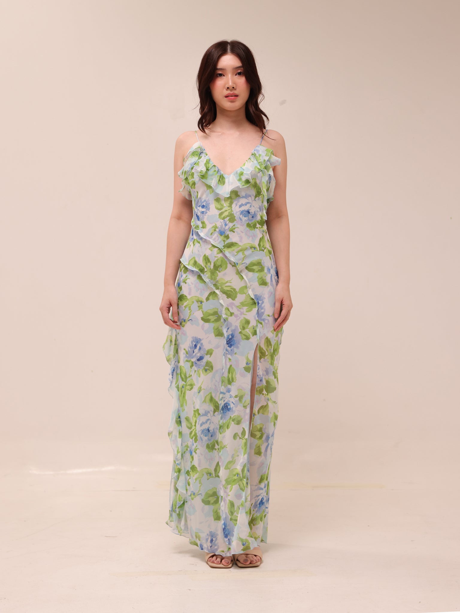 Ruffled Floral Print Dress