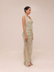 Semi-transparent Floral-Print Draped Dress