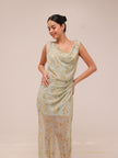 Semi-transparent Floral-Print Draped Dress