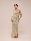 Semi-transparent Floral-Print Draped Dress