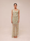 Semi-transparent Floral-Print Draped Dress