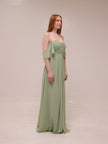 Off-Shoulder Draped Chiffon Gown