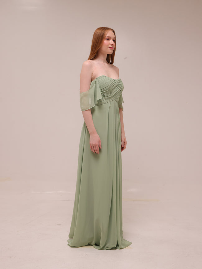 Off-Shoulder Draped Chiffon Gown