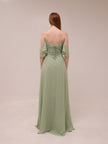 Off-Shoulder Draped Chiffon Gown
