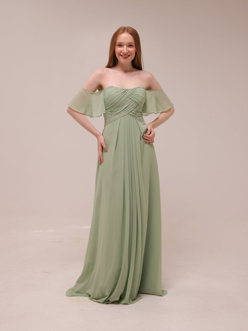 Off-Shoulder Draped Chiffon Gown