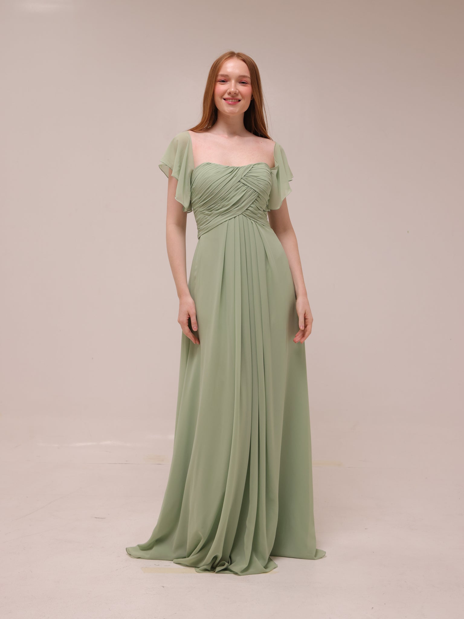 Off-Shoulder Draped Chiffon Gown