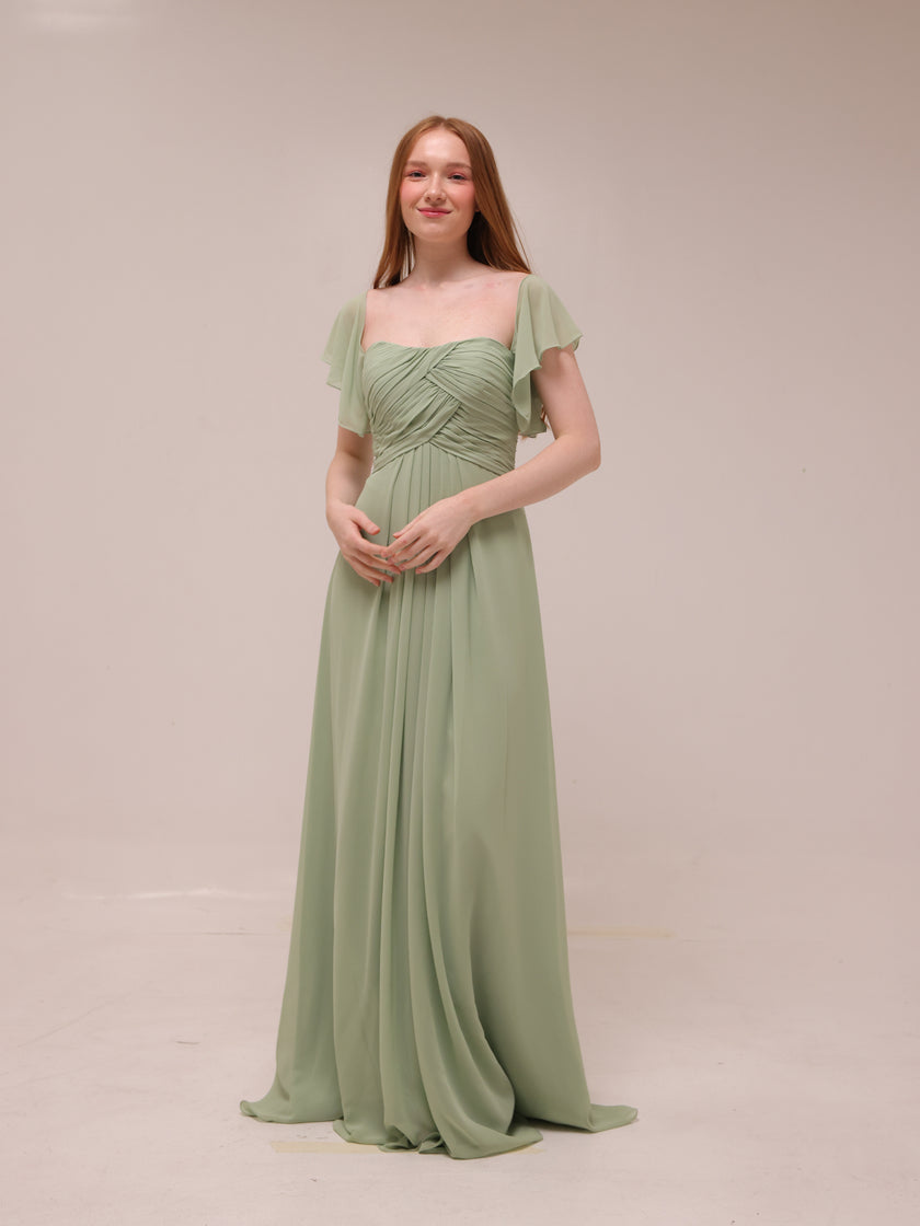 Off-Shoulder Draped Chiffon Gown