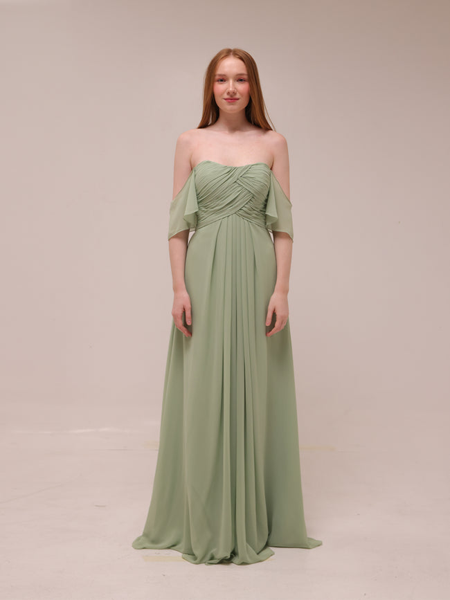 Off-Shoulder Draped Chiffon Gown