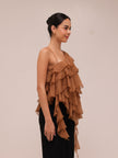 Ripple Ruffle Top in Brown