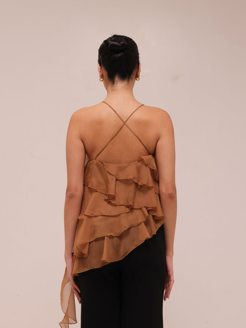 Ripple Ruffle Top in Brown