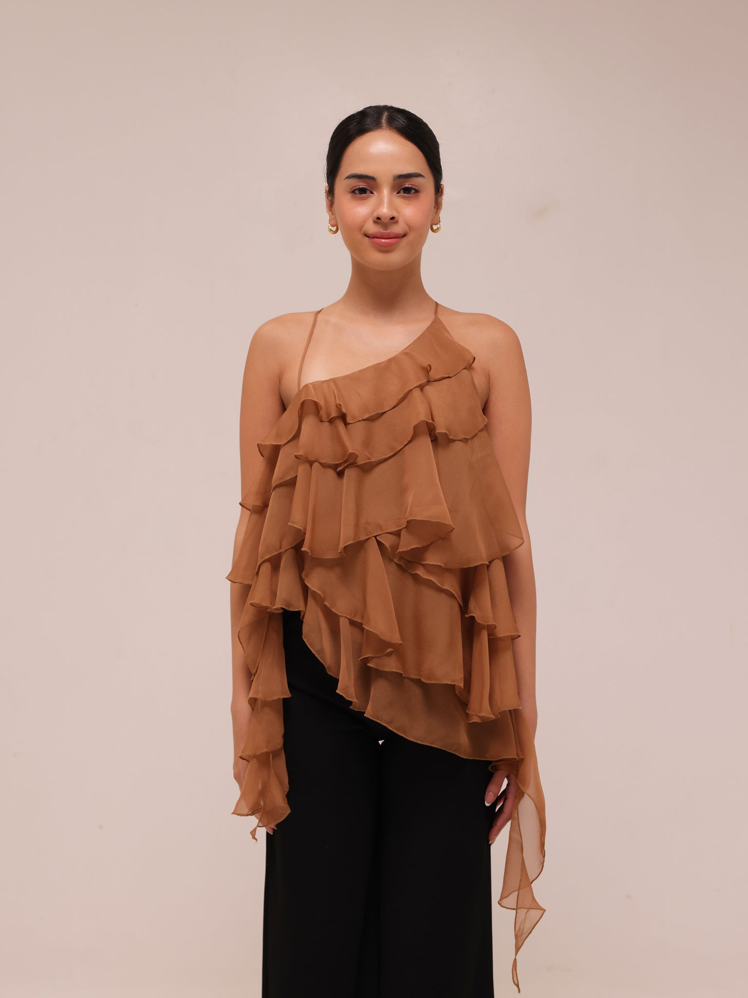 Ripple Ruffle Top in Brown