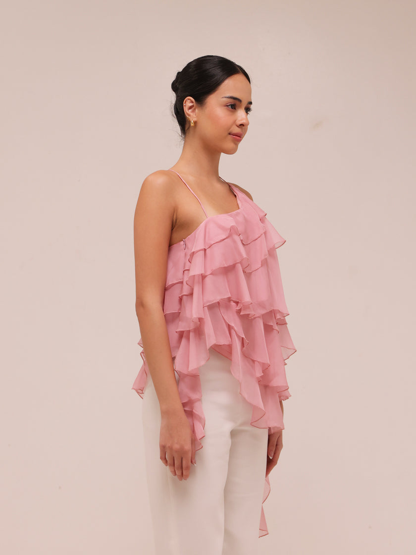 Ripple Ruffle Top in Pink