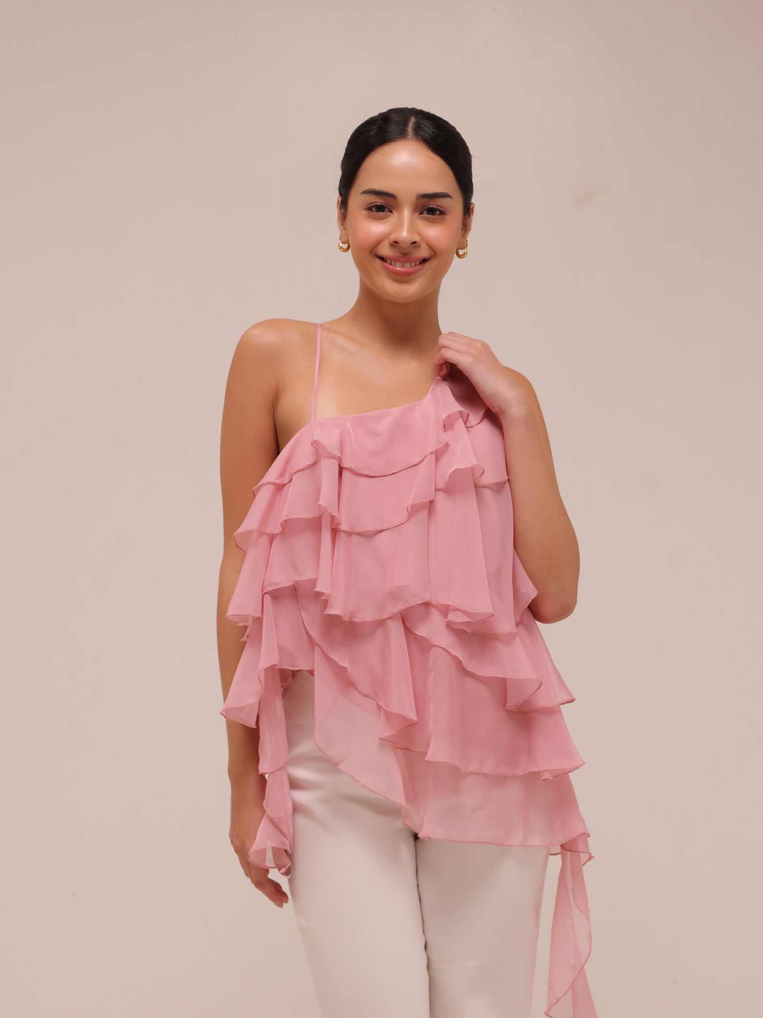 Ripple Ruffle Top in Pink