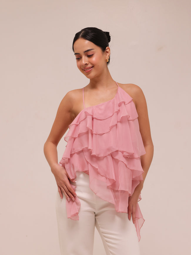 Ripple Ruffle Top in Pink