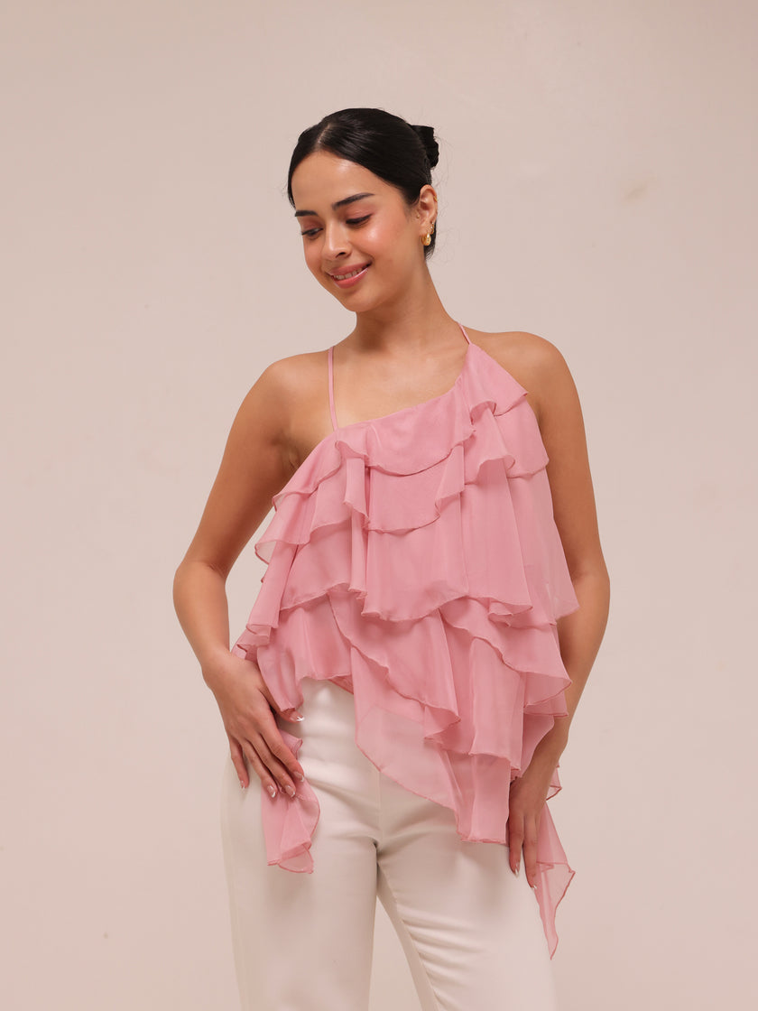 Ripple Ruffle Top in Pink