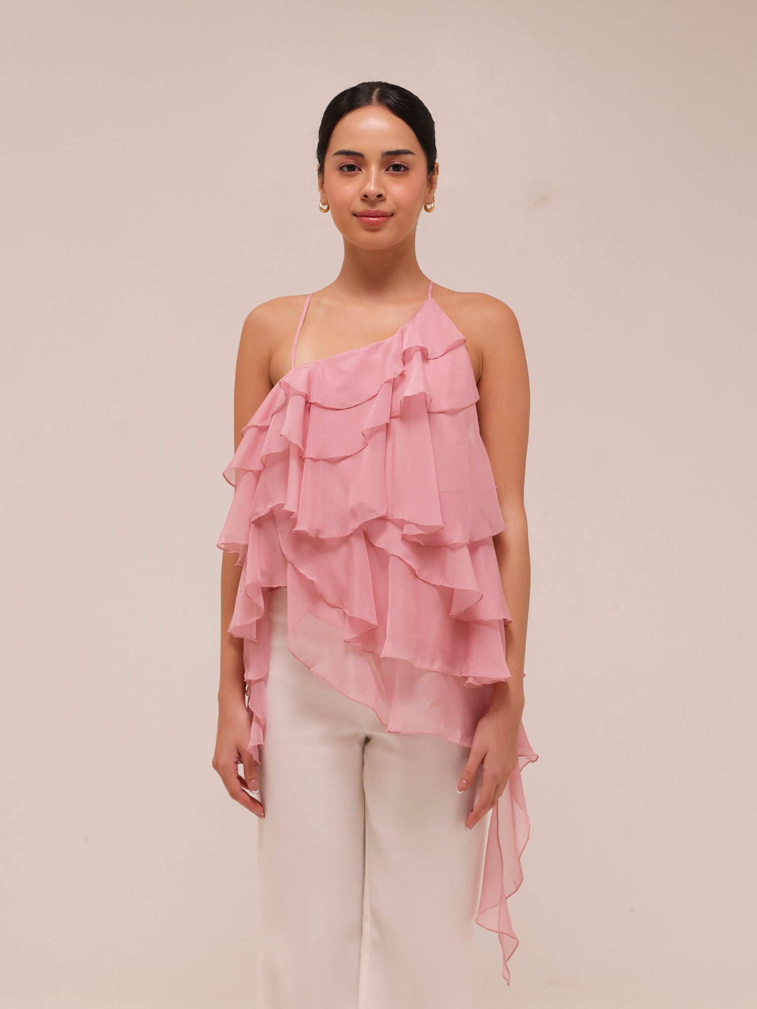 Ripple Ruffle Top in Pink