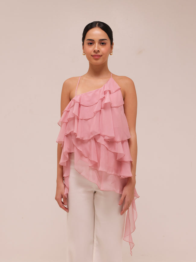 Ripple Ruffle Top in Pink