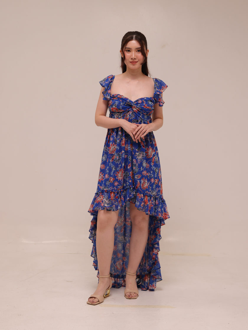 Xirena Floral Ruffle High Low Maxi Dress
