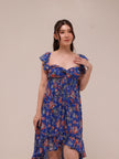 Xirena Floral Ruffle High Low Maxi Dress