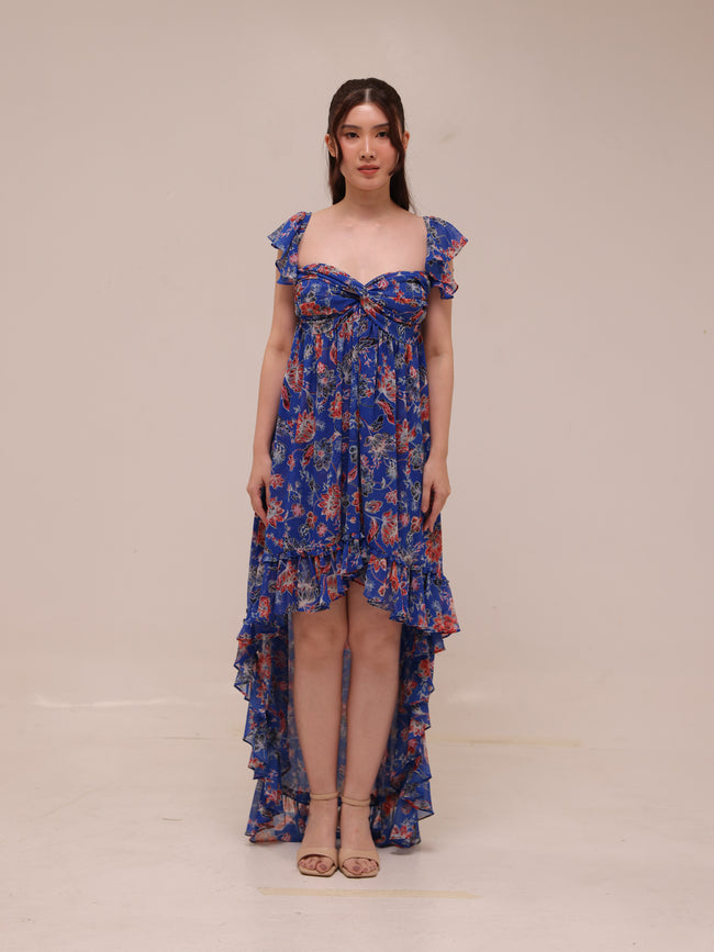 Xirena Floral Ruffle High Low Maxi Dress