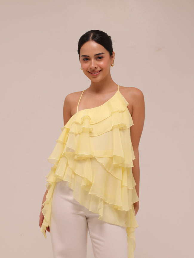Ripple Ruffle Top in Yellow