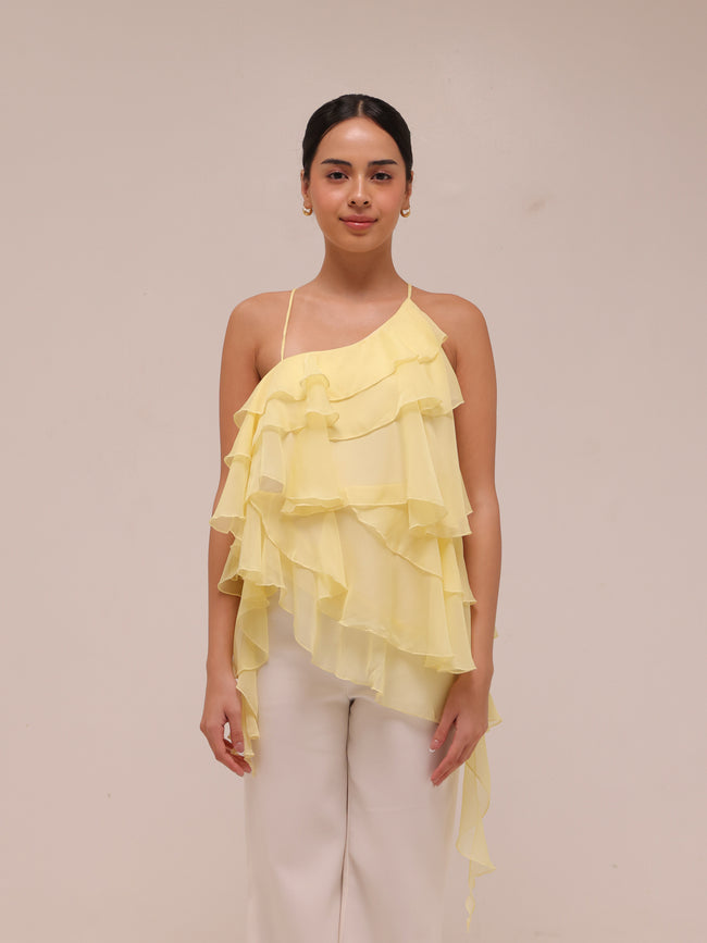 Ripple Ruffle Top in Yellow
