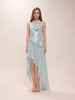 Draped Cowl-Neck Silk Dress With Layered Organza Skirt