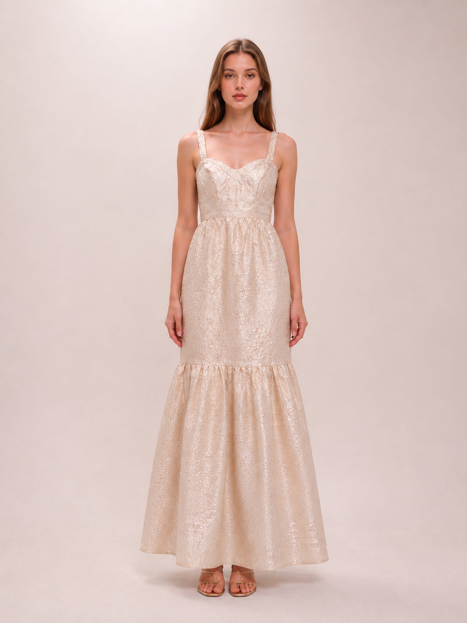 Women's Tiered Metallic Jacquard Gown
