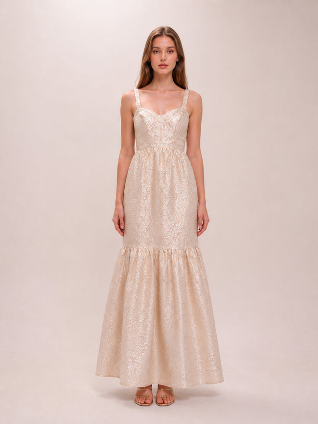 Women's Tiered Metallic Jacquard Gown