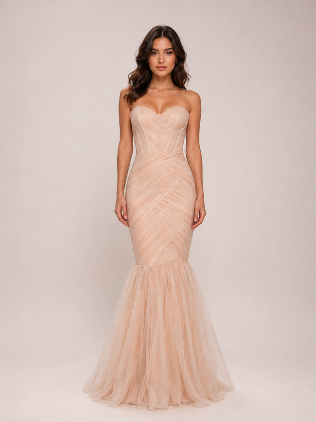 Strapless Tulle Trumpet Dress