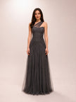 One-Shoulder Draped Tulle Gown
